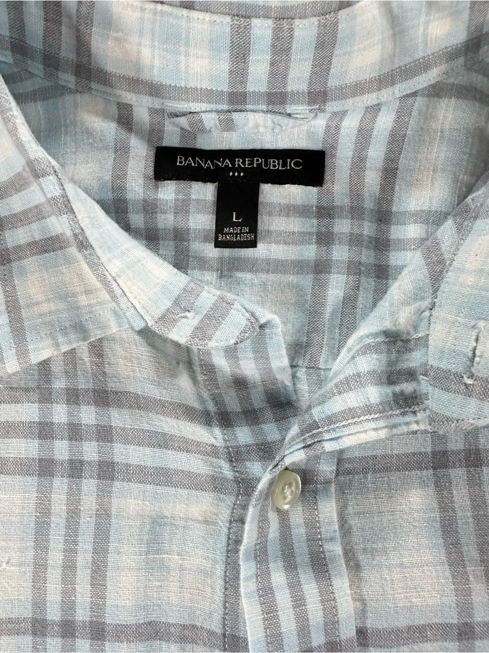 Men’s Banana Republic Light Blue Plaid Linen Blend Long-Sleeve Button-Down Shirt